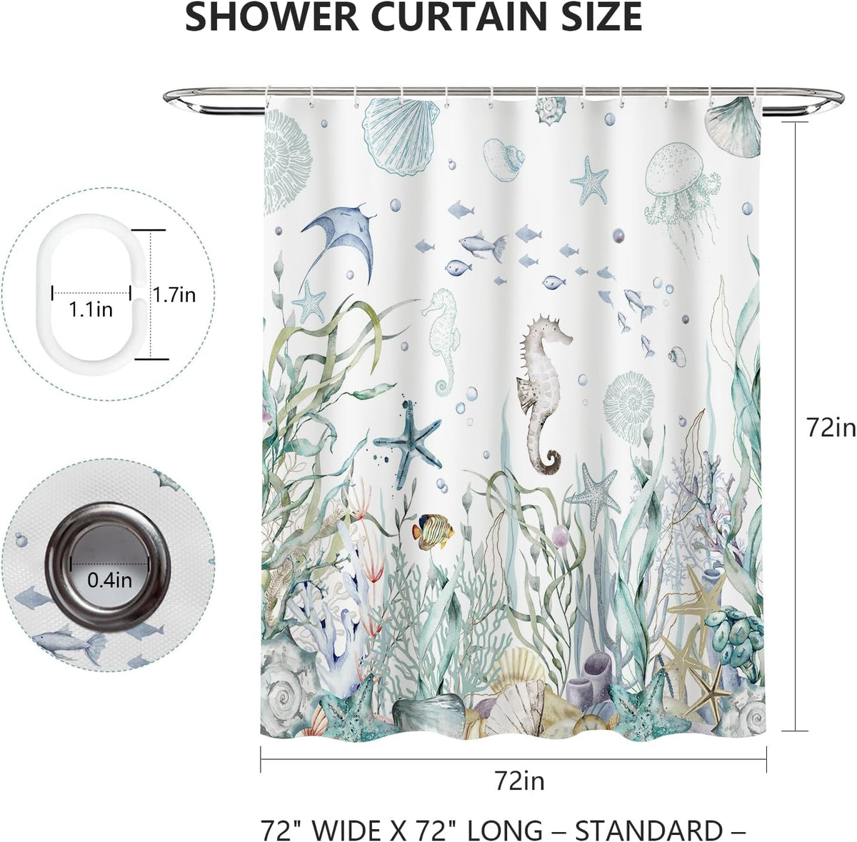 MEHOFOND Nautical Shower Curtain Coral Seashell Beach Shower Curtains for Bathroom Decor Under The Sea Themed Bathroom Shower Washable Durable Fabric Shower Curtains 72x72 in