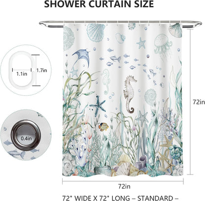 MEHOFOND Nautical Shower Curtain Coral Seashell Beach Shower Curtains for Bathroom Decor Under The Sea Themed Bathroom Shower Washable Durable Fabric Shower Curtains 72x72 in