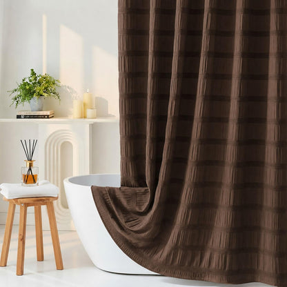 White Shower Curtain Fabric, White Textured Shower Curtain Boho Cotton Blend Striped Waffle Shower Curtains for Bathroom 72 x 72