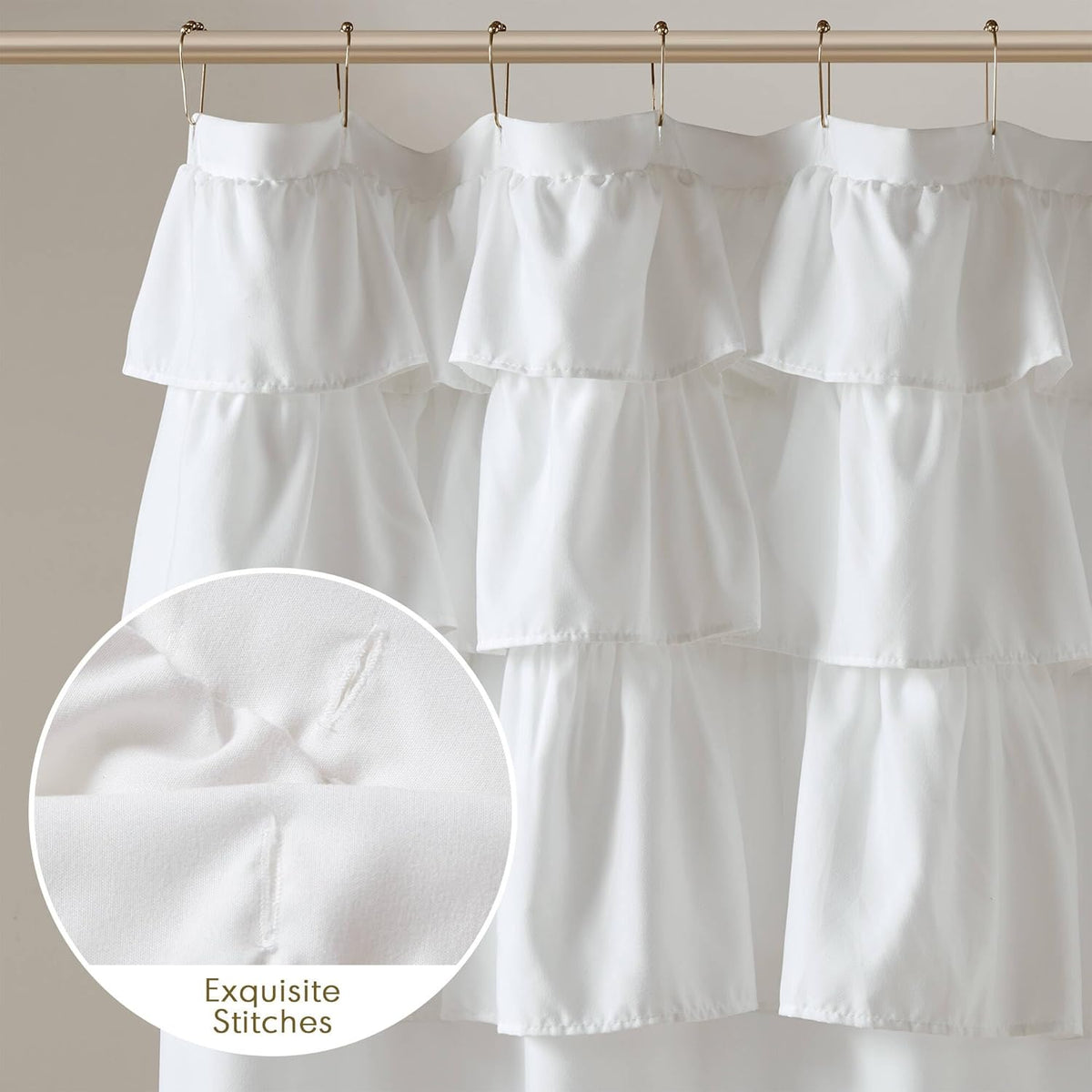 Madison Park Grace Extra Long Ruffle Shower Curtain, 72"x 84", White