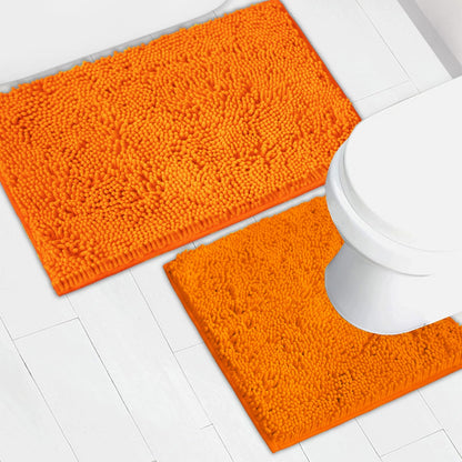 Bathroom Rugs Chenille Bath mat 2 Piece Set, Super Absorbent, Strong PVC Non Slip Backing, Bath mats for Bathroom, Plush Shaggy, Thick, Machine Washable, Bathtub, Toilet.(Light Grey)