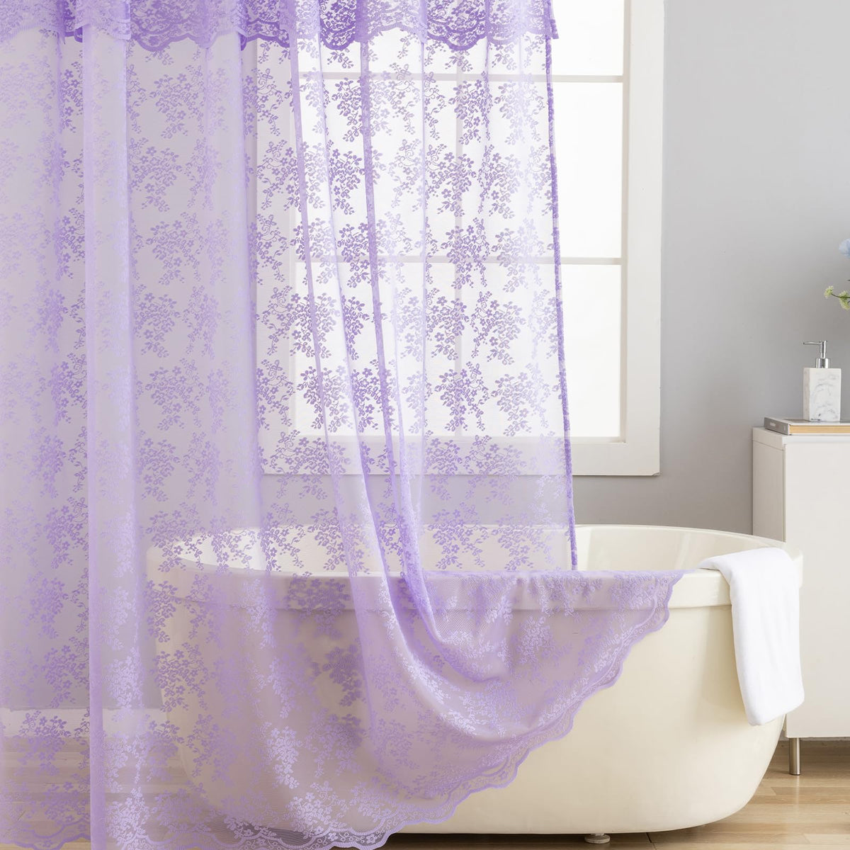 TUDECO Black Lace Shower Curtain with Valance, Gothic Style, 72 x 72 Inch