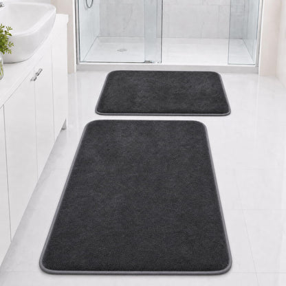 Bathroom Rugs Set 2 Piece Non Slip Soft Absorbent Plush Bath Mats(Black)