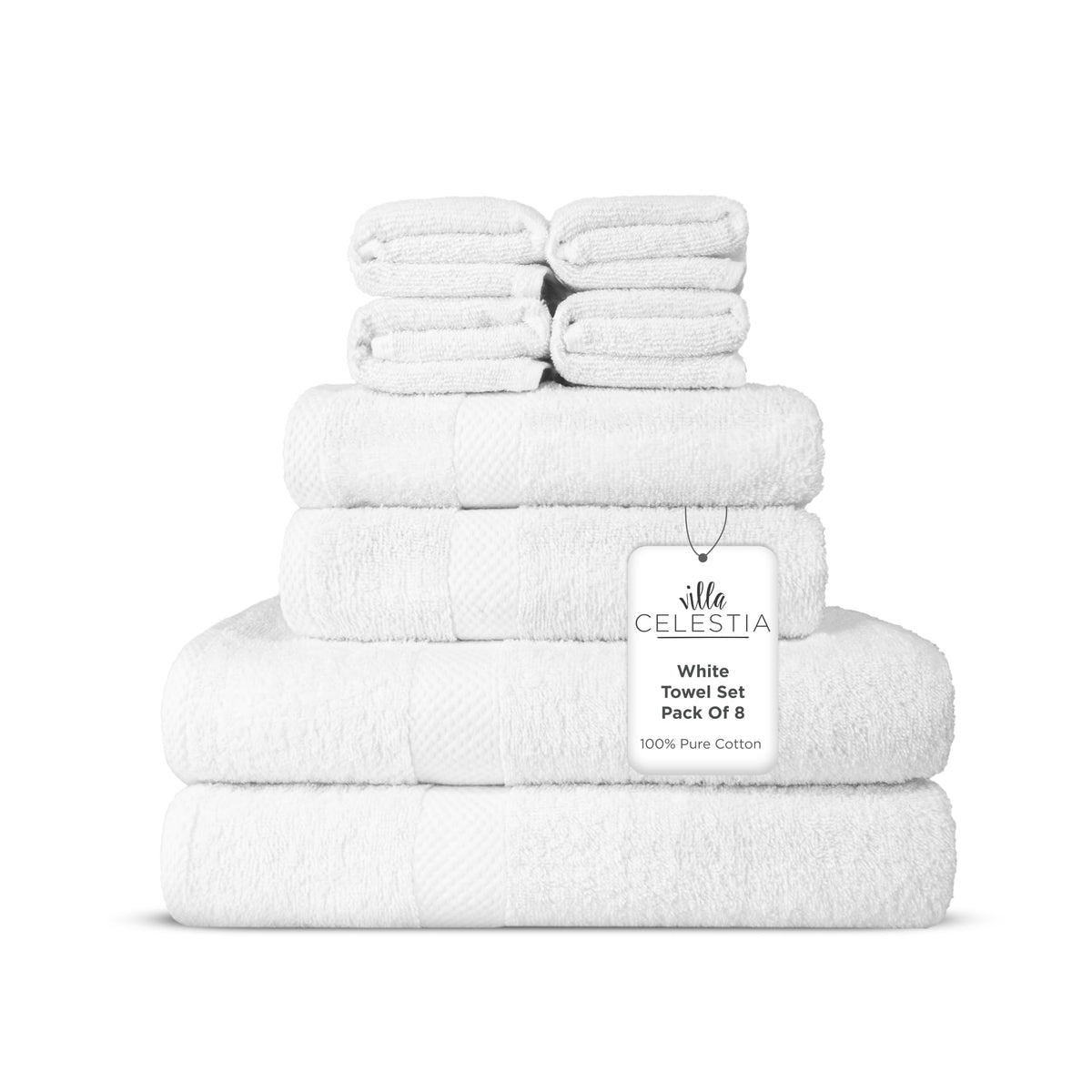 Villa Celestia 100% Cotton Bath Towel Set of 18-4 Bath Towels, 6 Hand Towels, 8 Wash Cloths, Sustainable, Soft, Highly Absorbent, Combed Cotton 18 Piece Set for Hotels, Spa, Bathroom, Dorm, Blue