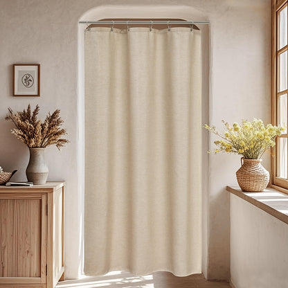 Seenus Linen Look Farmhouse Thick Fabric Shower Curtain Brown, Faux Linen Textured Country Rustic Shower Curtains Water-Resistant, 72 x 72 Inch Tan Taupe Heavyweight Shower Curtain for Bathroom Hotel