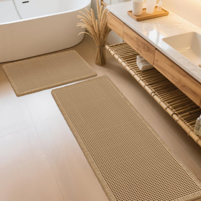 IM HOME Waffle Bath Mat Beige 32"x20", Boho Woven Modern Bath Mat Rugs, Absorbent Non Slip Bathroom Rugs, Soft Washable Bath Rugs with Tassels for Bathroom, Bedroom, Kitchen, Shower, Tub