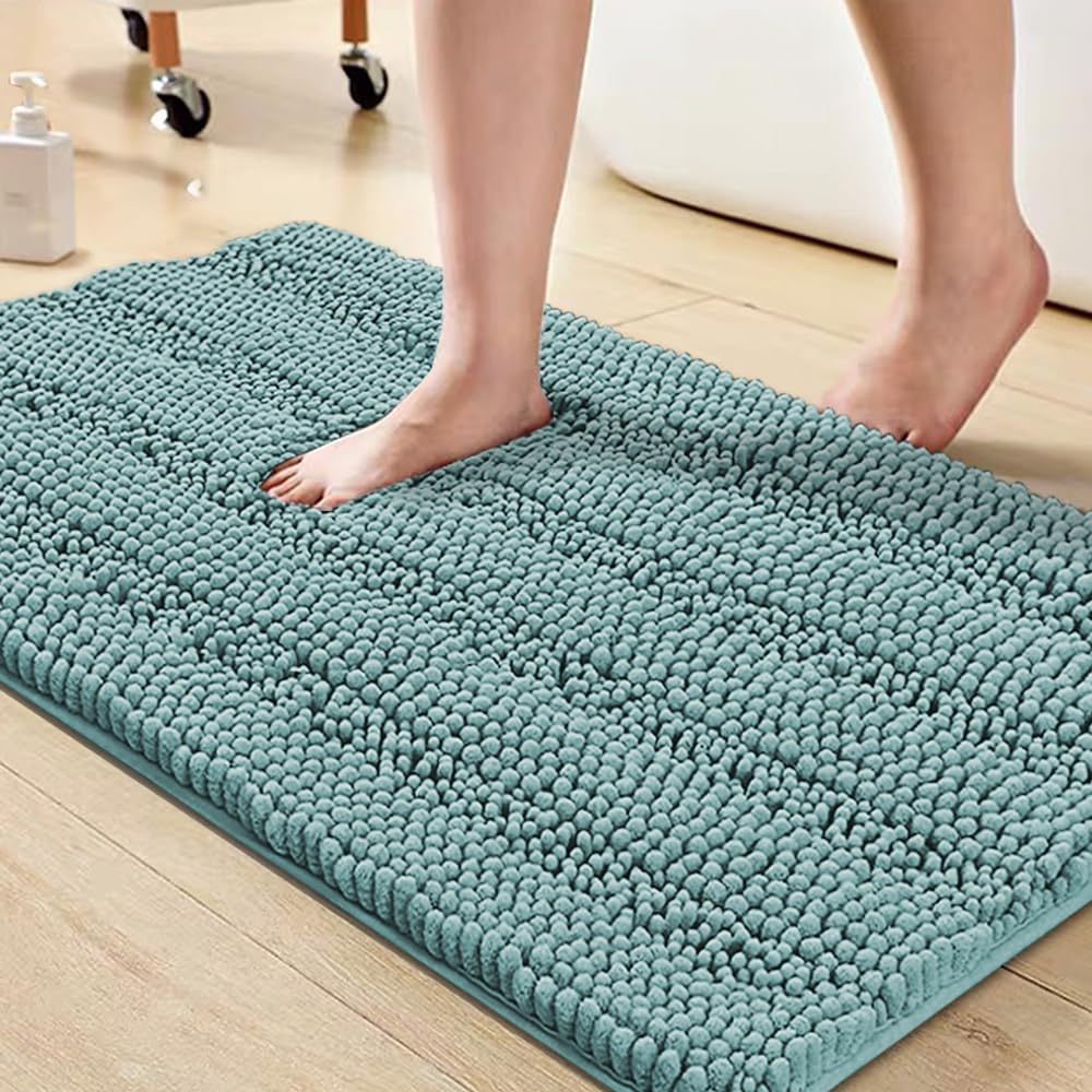 Turquoize Bathroom Runner Rug 17"x47", Soft Absorbent Chenille Bath Rug