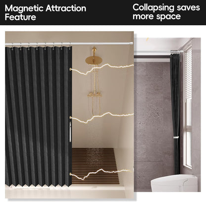AJAZZ Magnetic Folding Shower Curtains Fabric Polyester Material Waterproof Shower Curtain Suitable for Family Hotel Homestay (Black,77" W x 72" L) 1 Panel