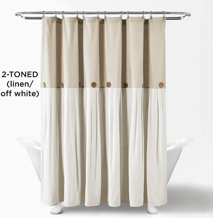 Lush Decor Linen Button Shower Curtain, 72" W x 72" L, Linen - Neural Shower Curtain Fabric - Bathroom Curtain - Farmhouse Bathroom Decor