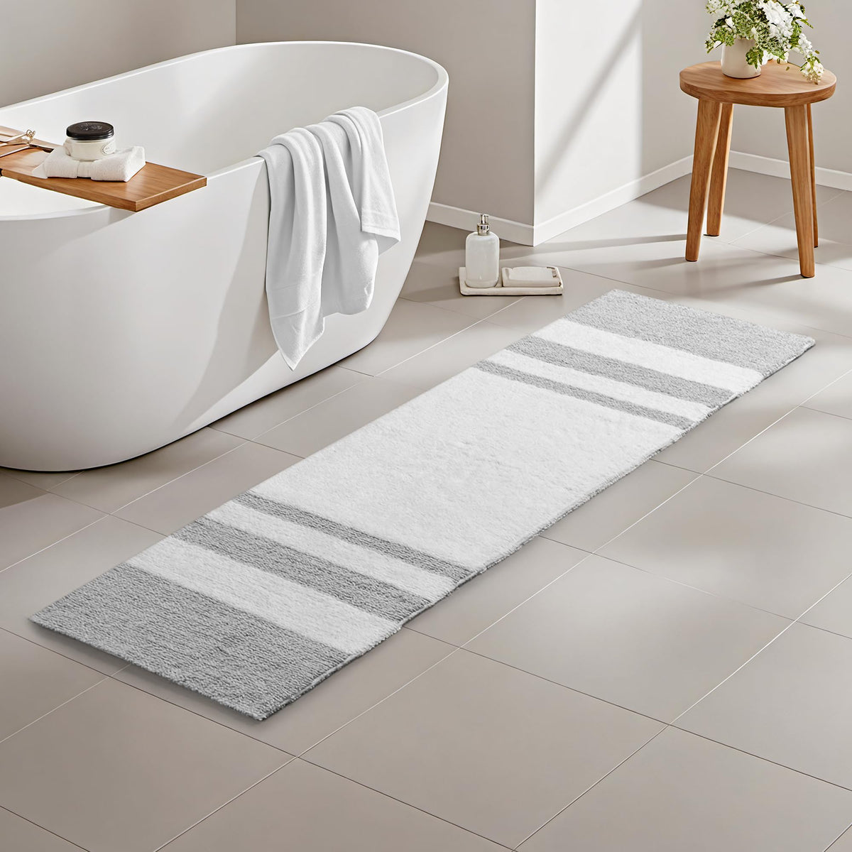 Madison Park Reversible Spa Rug 100%-Cotton Striped Ultra Soft Water Fast Bath Non-Slip Absorbent Quick Dry Mats for Tub, Shower Room, and Bathroom, 20x30, Taupe (Pack of 1)