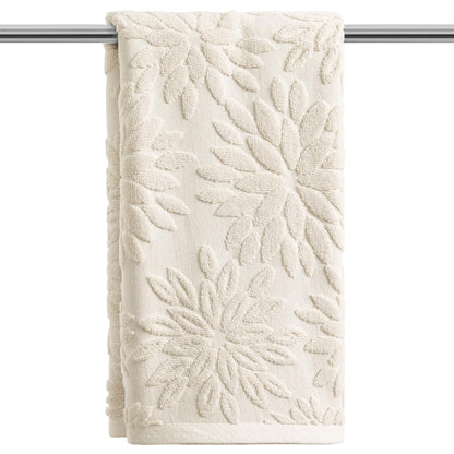Artoid Mode 2 Pcs Olive Green 3D Dahlia Floral Jacquard Hand Towels for Bathroom, Cotton Soft Absorbent Bathroom Decor Towels, 13.7 x 29.5 Inch
