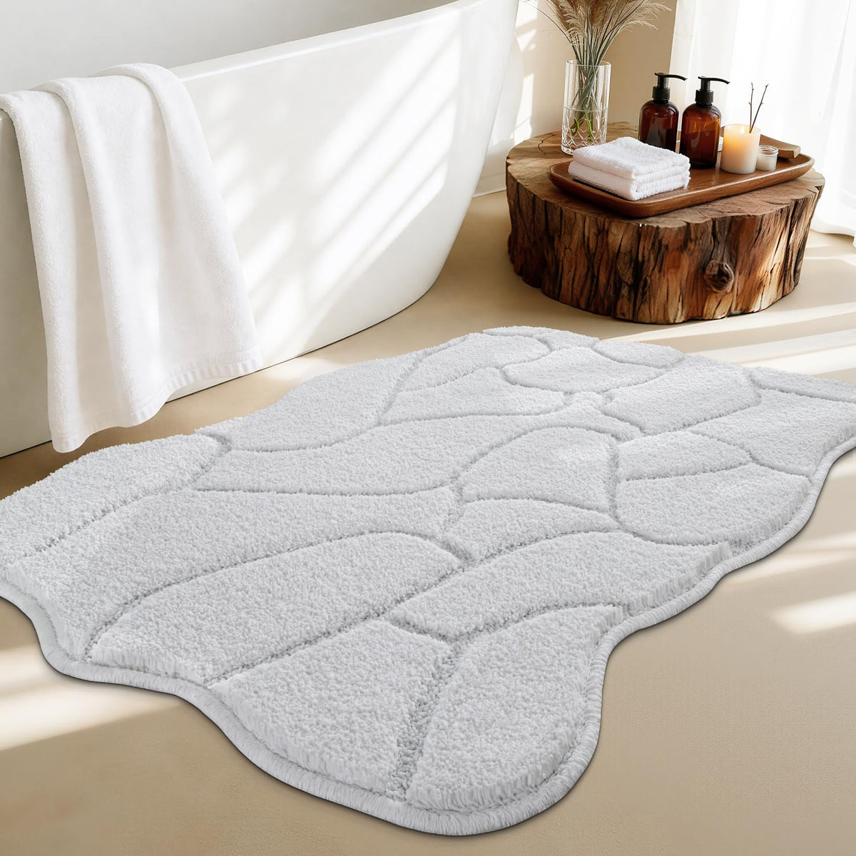 BSICPRO ‌Purple Bathroom Rugs, 24x36 Floral Bath Mats, French Rustic Style