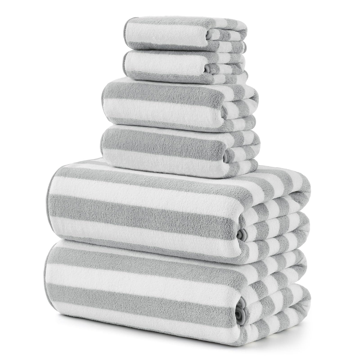 REDKISS 6-Piece Microfiber Bath Towel Set, Ultra Soft, Highly Absorbent & Quick Dry, 35x70 Inch Oversized, Gray Towels for Bathroom, Spa, Gym, 2 Bath 2 Hand 2 Washcloths