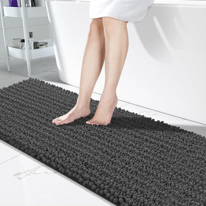 Yimobra Bathroom Rugs Non Slip Washable 32x20 Inch - Ultra Soft Absorbent Chenille Bath Mat, Quick Dry Shaggy Floor Carpet for Tub Shower, Gray Home Decor Accessories