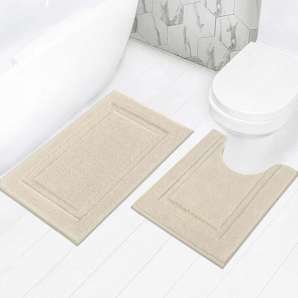 SHACOS Soft Microfiber Bathroom Rugs Set of 2 Pieces, White