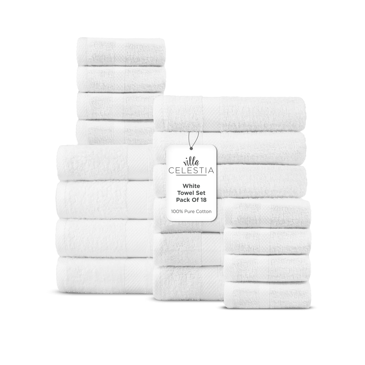 Villa Celestia 100% Cotton Bath Towel Set of 18-4 Bath Towels, 6 Hand Towels, 8 Wash Cloths, Sustainable, Soft, Highly Absorbent, Combed Cotton 18 Piece Set for Hotels, Spa, Bathroom, Dorm, Blue