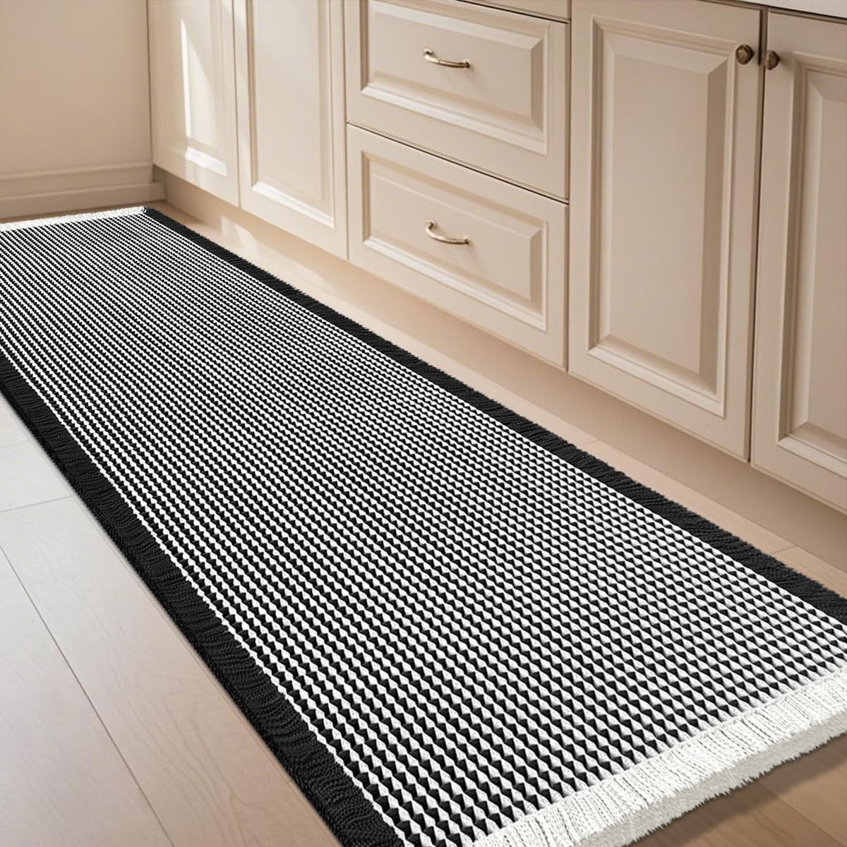 IM HOME Waffle Bath Mat Beige 32"x20", Boho Woven Modern Bath Mat Rugs, Absorbent Non Slip Bathroom Rugs, Soft Washable Bath Rugs with Tassels for Bathroom, Bedroom, Kitchen, Shower, Tub