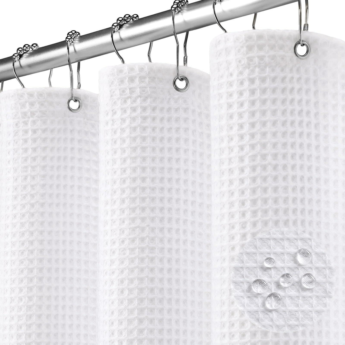 Waffle Weave Shower Curtain Heavyweight Cotton Fabric Black 72Wx72L