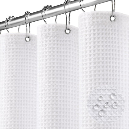 Waffle Weave Shower Curtain Heavyweight Cotton Fabric Black 72Wx72L