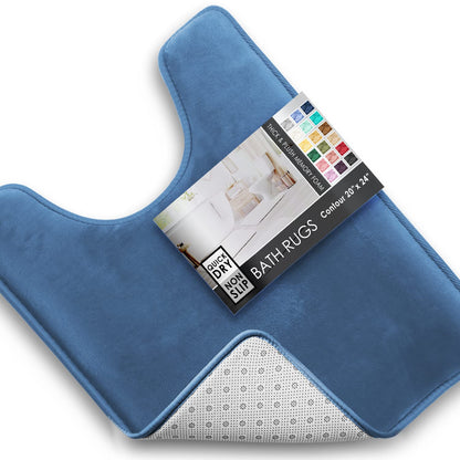 Clara Clark 3 Piece Bathroom Rugs Bath Mat Set, Velvet Memory Foam Bath Mats for Bathroom - Non-Slip, PVC Backing Bath Rugs, Washable - Dries Quickly, Green