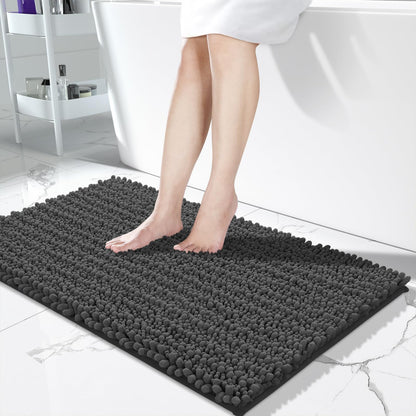 Yimobra Bathroom Rugs Non Slip Washable 32x20 Inch - Ultra Soft Absorbent Chenille Bath Mat, Quick Dry Shaggy Floor Carpet for Tub Shower, Gray Home Decor Accessories