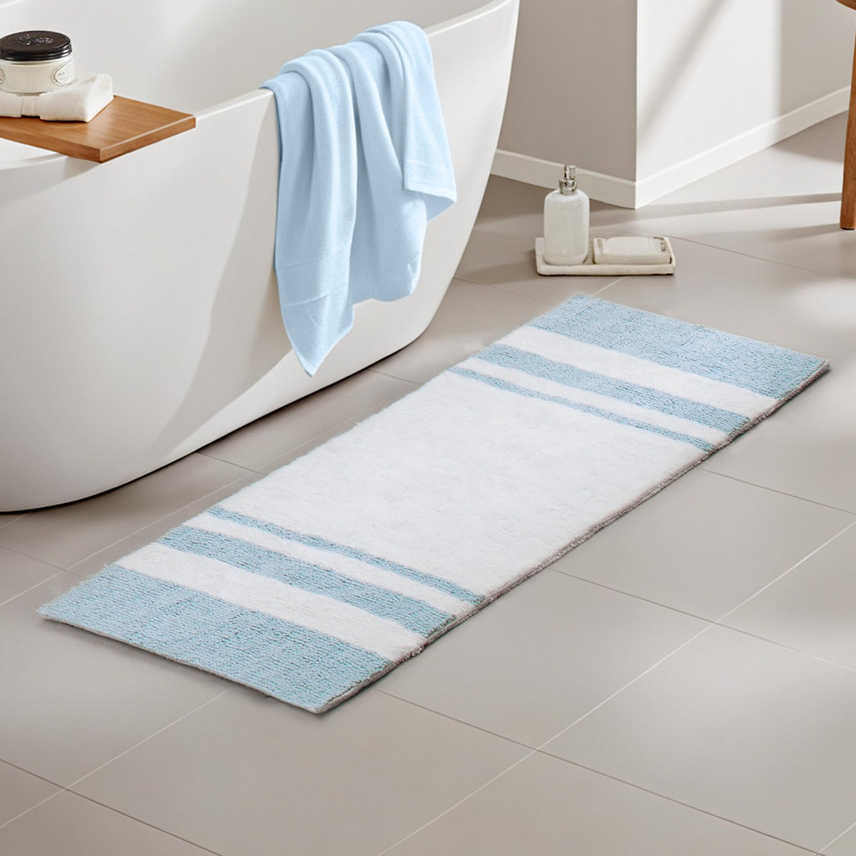 Madison Park Reversible Spa Rug 100%-Cotton Striped Ultra Soft Water Fast Bath Non-Slip Absorbent Quick Dry Mats for Tub, Shower Room, and Bathroom, 20x30, Taupe (Pack of 1)