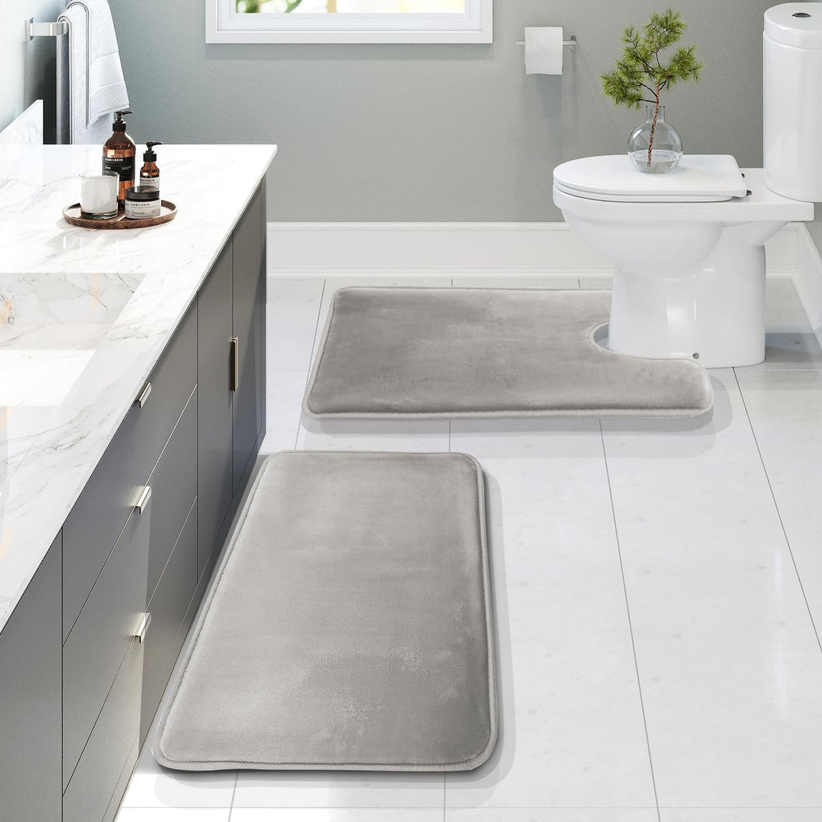 Clara Clark 3 Piece Bathroom Rugs Bath Mat Set, Velvet Memory Foam Bath Mats for Bathroom - Non-Slip, PVC Backing Bath Rugs, Washable - Dries Quickly, Green