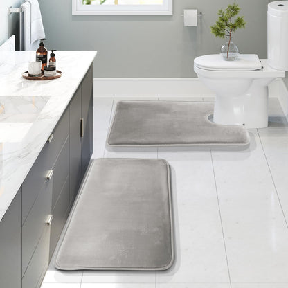 Clara Clark 3 Piece Bathroom Rugs Bath Mat Set, Velvet Memory Foam Bath Mats for Bathroom - Non-Slip, PVC Backing Bath Rugs, Washable - Dries Quickly, Green