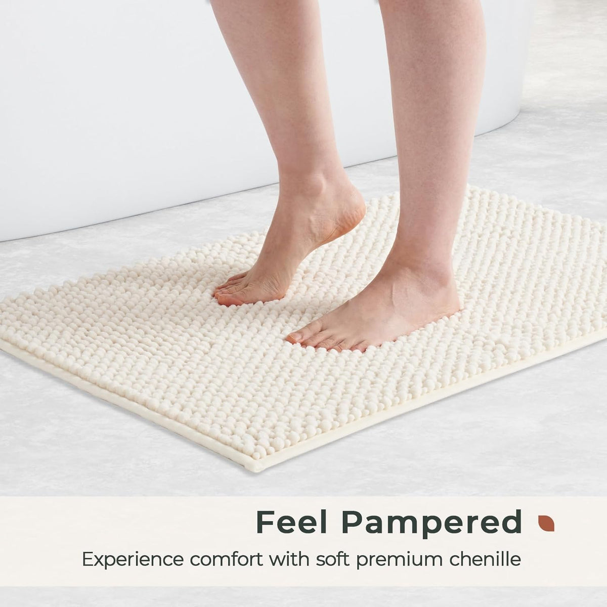 FRESHMINT Chenille Bath Rugs Set 2 Pieces, Cream White, 17''x24''+20''x47''