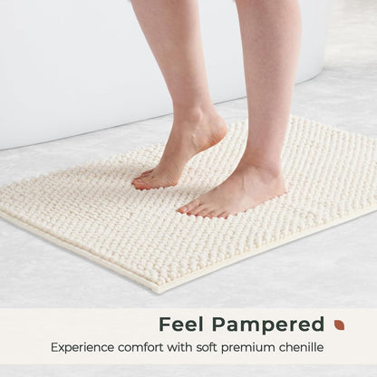 FRESHMINT Chenille Bath Rugs Set 2 Pieces, Cream White, 17''x24''+20''x47''