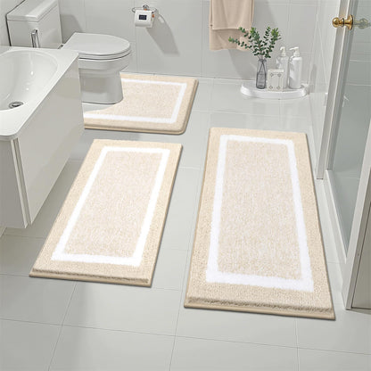 Pauwer Bathroom Rugs 3 Piece Set, Non Slip Washable Bath Mat, Dark Grey