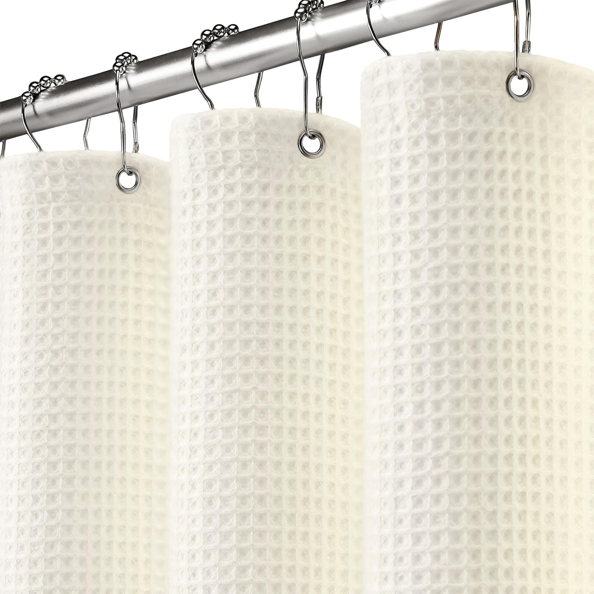 Waffle Weave Shower Curtain Heavyweight Cotton Fabric Black 72Wx72L