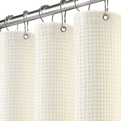 Waffle Weave Shower Curtain Heavyweight Cotton Fabric Black 72Wx72L