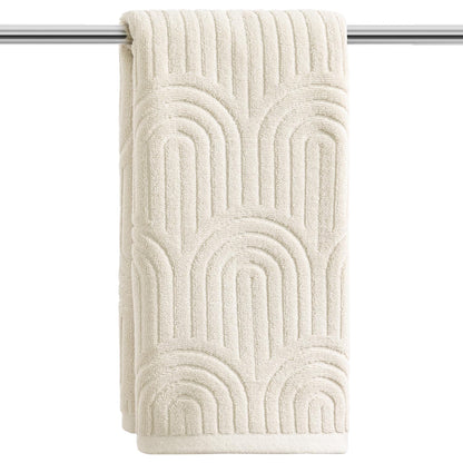 Artoid Mode 2 Pcs Caramel 3D Arched Stripes Jacquard Hand Towels for Bathroom, 100% Cotton Soft Absorbent Bathroom Decor Towels, 13.7 x 29.5 Inch