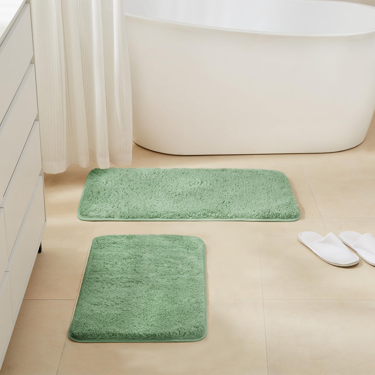 TECHMILLY Shaggy Bathroom Rugs Thick Non Slip Microfiber Mat Green 17"x24"