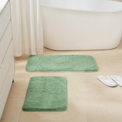 TECHMILLY Shaggy Bathroom Rugs Thick Non Slip Microfiber Mat Green 17"x24"