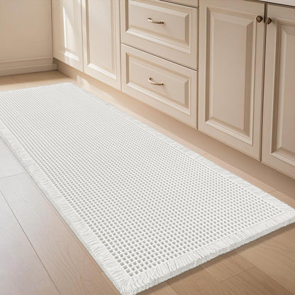 IM HOME Waffle Bath Mat Beige 32"x20", Boho Woven Modern Bath Mat Rugs, Absorbent Non Slip Bathroom Rugs, Soft Washable Bath Rugs with Tassels for Bathroom, Bedroom, Kitchen, Shower, Tub