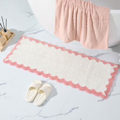 ORTIGIA Cute Green Scalloped Bath Mat, Fun Plush Microfiber Scallop Bathroom Rugs Non Slip Washable Quick Dry Absorbent, Bathmat Bath Rug Carpet for Shower Stall Vanities Kitchen Floor Entrance, 20x32