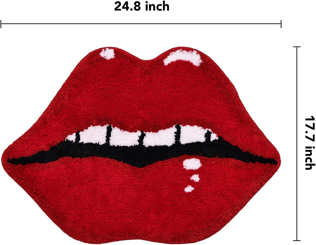 Panstar Lips Shaped Bathroom Rug, Cute Red Bath Mat Non Slip, Absorbent, Plush Shower Rugs For Bathtub