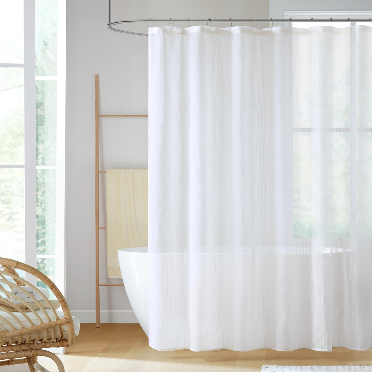 Madison Park Anna Sheer Shower Curtain for Bathroom, 72 x 72, Ivory