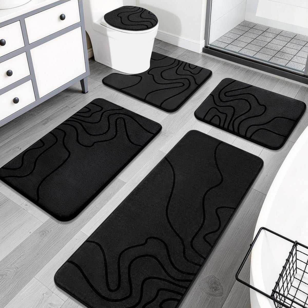 YIHOUSE Memory Foam Bathroom Rugs Sets 2 Piece, 32"x20"+24"x17", Dark Grey
