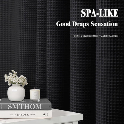 Waffle Weave Shower Curtain Heavyweight Cotton Fabric Black 72Wx72L