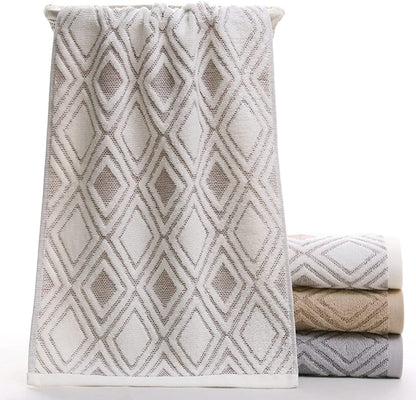 Pidada Hand Towels Set of 4 Diamond Pattern 100% Cotton Absorbent Soft Decorative Towel for Bathroom (Beige Brown)