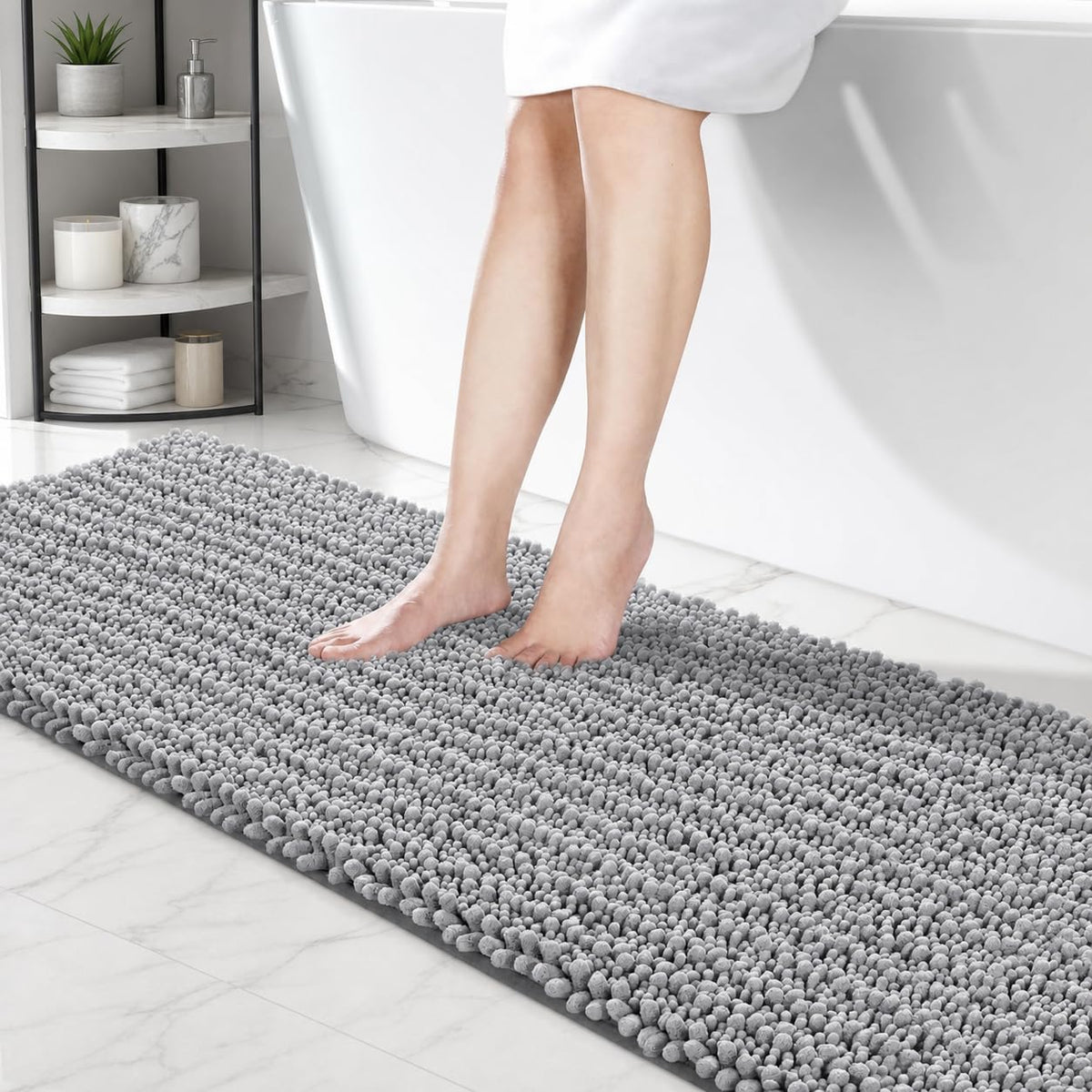ILANGO Bathroom Rugs Light Grey 44x24, Soft Absorbent Chenille Bath Rugs