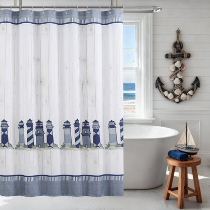 Coastal Seashell Fabric Shower Curtain, Under The Sea Beach Ocean Theme Shower Curtain with Starfish & Coral, Waterproof Blue Nautical Decorative Bathroom Curtains, 72" W x 72" H