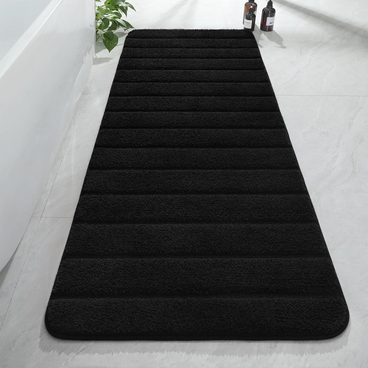 AROGAN Luxury Long Bathroom Runner Rugs 24x60 Inch Bath Rug Non Slip, Black