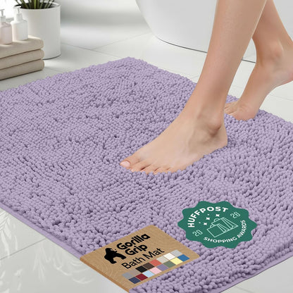 GORILLA GRIP Bath Rug Mat for Bathroom, Absorbent Chenille, 30x20 Gray