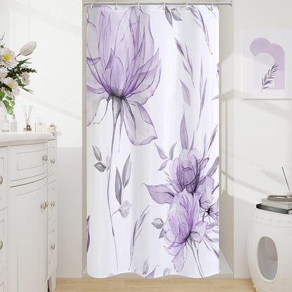 Blue Boho Floral Shower Curtain, Watercolor Botanical Design, 72 x 72