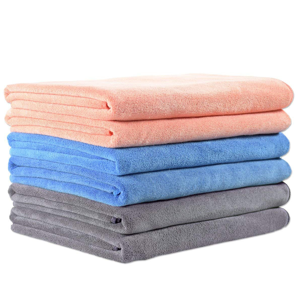 JML Microfiber Bath Towels, Bath Towel Set (6 Pack, 27" x 55") - Extra Absorbent and Fast Drying,Multipurpose Microfiber Towel for Bath, Beach, Pool, Sports, Yoga - Grey