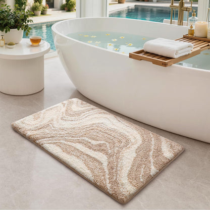 Color&Geometry Marble Bath Mat, 24"x36",Khaki Wave Bathroom Rug